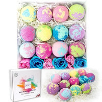 Bath Bombs Moisturizing Set of 12 Gift Pack, a Free Gift of 6 Rose Soaps inside, Handmade XL 3.5oz Individually Wrapped Jumbo Essential Oil Fizzy Unicorn Eggs, Scented Detox Fizz Balls