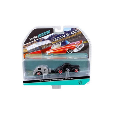 Maisto International, Inc. Maisto 15368M 1 by 64 Diecast 1941 Willys Matt Black & Traveler Trailer Tow & Go Model