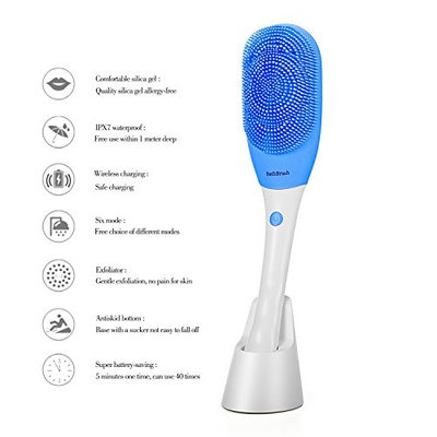 Electric Massage Body Bath Brush—Soft Silica Gel Waterproof With Shock Long Handle For Shower Back suitable Women/Kids(blue)