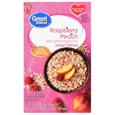 Great Value Instant Oatmeal, Raspberry Peach, 10 Count