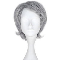 Men Male Agedness Silver Grey Color Hair Short Layered Wavy Halloween Cosplay Costume Wig