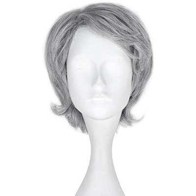 Men Male Agedness Silver Grey Color Hair Short Layered Wavy Halloween Cosplay Costume Wig