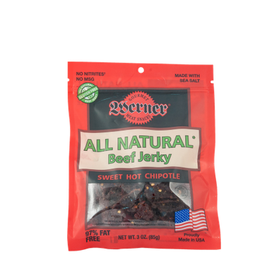 Werner Gourmer Meat Snacks Werner 3oz. All Natural Hot Chipotle Beef Jerky 4/6ct.