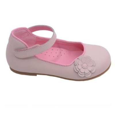 L'Amour Toddler Girls Pink Flower Applique Velcro Strap Flats 4-10 Toddler