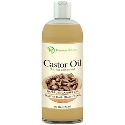 Castor Oil 16 oz - Carrier Oil, Stimulates Hair Growth, Conditions Hair, Heals Inflamed Skin, Nourishes & Moisturizes Skin, Fades Blemishes - By Premium Nature