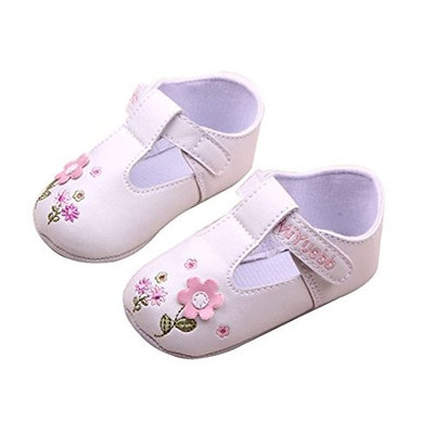 Flower Decor Baby Shoes - TOOGOO(R)1 Pair of Cute Baby Girls Flower Decor PU Prewalkers Shoes with Sticky Straps (White)