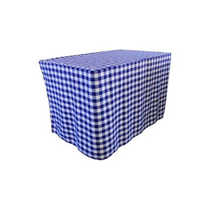 LA Linen TCcheck-fit-48x24x30-RoyalK50 Fitted Checkered Tablecloth White & Royal Blue - 48 x 24 x 30 in.