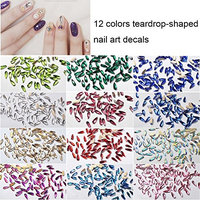 Lookathot 12 Colors Teardrop-shaped Nail Art Decals Gradient Colorful Pearl Metallic Studs Rhinestones Manicure DIY Decoration Tools