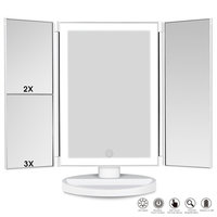Makeup Mirror Vanity Mirror with Lights - Clarity LED Lighted Trifold Mirror with Touch Screen, 1x/2x/3x Magnification, Dual Power Supply and 180°Adjustable Rotation for Countertop Cosmetic