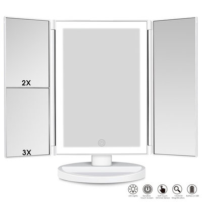 Makeup Mirror Vanity Mirror with Lights - Clarity LED Lighted Trifold Mirror with Touch Screen, 1x/2x/3x Magnification, Dual Power Supply and 180°Adjustable Rotation for Countertop Cosmetic