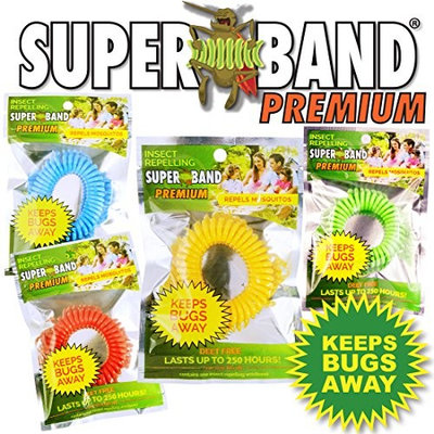 2016 Insect Repelling SUPERBAND PREMIUM Wristband in New Assorted Colors! Red, Blue, Green, and Yellow - New Green Packaging! (200 Pack)