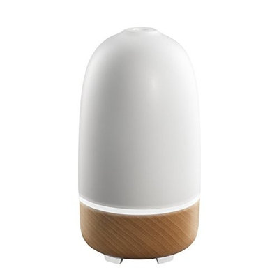 Ellia, Rise Ultrasonic Essential Oil Diffuser (White), Ceramic & Wood, 7hrs Continuous & 14hrs Intermittent Runtime, Soothing Sounds & Color-Changing Light, 3 Essential Oil Samples, Remote Controlled