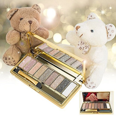 Pevor 9 Color Shimmering Eyeshadow Powder Long Lasting High Pigment Diamond Bright Pearl Eyeshadow with Shiny Gold Case and A Mirror Inside