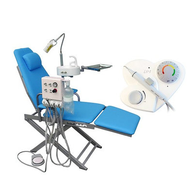 Hot Dental Portable Chair+LED Light Lamp+Triplex Syringe+Suction+Turbine Unit 4 Hole+LV-1 LV-1 Ultrasonic Piezo Scaler Compatible with EMS Woodpecker