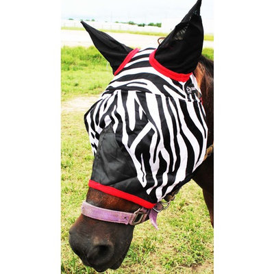 Equine Horse Fly Mask Summer Spring Airflow Mesh UV Mosquitoes Zebra Red 73259