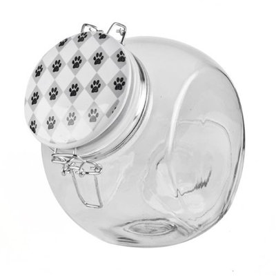 Blue Harbor Slant Treat Jar with Black and White Paw Print Lid