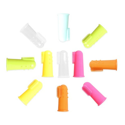 Tritina Finger Toothbrush and Oral Massager, Toothbrush, Dental Care for Dog, Cat or Small Pet Food Grade Silicone Pack-12 (Yellow, Transparency, Pink, Blue, Gold, Green)