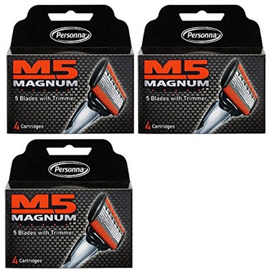 Personna M5 Magnum 5 Refill Razor Blade Cartridges, 4 ct. (Pack of 3) + FREE Schick Slim Twin ST for Sensitive Skin