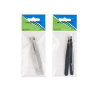 Dollaritemdirect TWEEZER TWIN PK W/SLANT & POINT STNLS SILVER/BLACK 12PC MDSGSTRP, Case Pack of 48