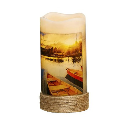 Cc Home Furnishings Pack of 4 Nautical Canoe LED Lighted Wax Flameless Pillar Candles with Timer 6