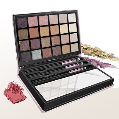 Eyeshadow Palette - Makeup Brushes - Makeup Mirror, Matte Shimmer Eye Shadow Pallete Waterproof Powder Natural Pigmented Nude Naked Smokey Professional Cosmetic Set (24 Colors + 3 PCS + 1 PCS)