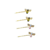 Yueton Pack of 4 Girl Kid Honeybee Metal Hairpin Bee Crystal Hair Side Clip Barrette Bobby Pin Hairpin Hair Accessories