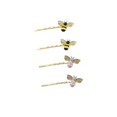 Yueton Pack of 4 Girl Kid Honeybee Metal Hairpin Bee Crystal Hair Side Clip Barrette Bobby Pin Hairpin Hair Accessories