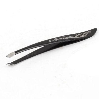 Ladies Metal Cosmetic Black Floral Print Eyebrow Tweezer