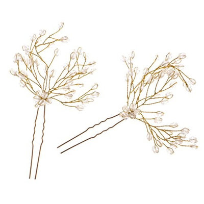 Dovewill 2pcs Wedding Party Bridal Handmade Clear Rhinestone Gold Twisted Wire Hairpins Hair Clips Women Hair Accessories