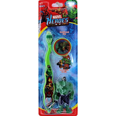 Marvel Heroes Avengers Toothbrush with Cap and Keychain Mini Figure ~ Spiderman, Hulk, Iron Man, Wolverine