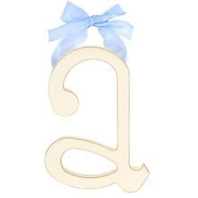 Arrivals Wooden Letter A with Blue Solid Ribbon, Cream