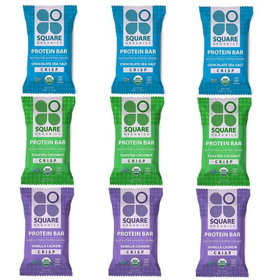 Square Organics Crisp Organic Protein Bar Combo, 9 Count