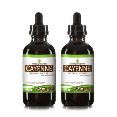 Secrets Of The Tribe Cayenne Tincture Alcohol Extract, Organic Cayenne (Capsicum annuum) Dried Pepper 2x4 oz