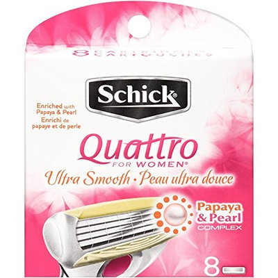 Schick Quattro for Women Razor Refill, Ultra Smooth, 4 Count (Pack of 2) + FREE Luxury Luffa Loofah Bath Sponge On A Rope, Color May Vary