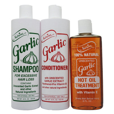 Nutrine Garlic Shampoo & Conditioner Unscented 16 Oz + Hot Oil Treatment 8 Oz