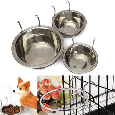 Yosoo Stainless Steel Hook on Feeding Dog Bowl Pet Rabbit Bird Cat Dog Food Water Cage Cup Crate Cup with Clamp Holder(L)