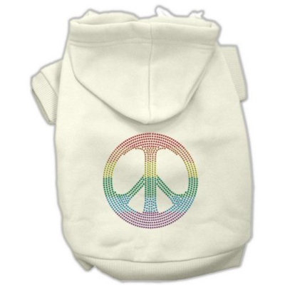 Mirage Pet Products Rhinestone Rainbow Peace Sign Hoodies, Size 16, Cream