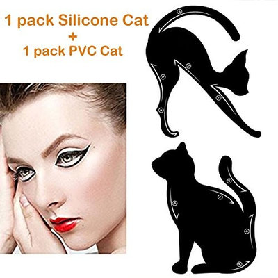 Megaie 2 in 1 Reusable Cat Line Eyeliner Stencil Smoky Eye Shadow Eay Makeup Applicators Template Plate Professional Eye Makeup Card Tools 2 Pack( Silicone & PVC material)
