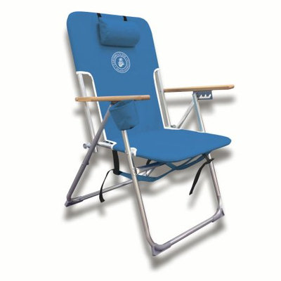 Chaby Intl Caribbean Joe High Weight Capacity Deluxe Beach Chair, four position. With shoulder straps, cup holder, pillow head rests, and 300lb weight capacity