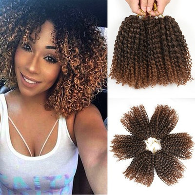 8 Inch Short Marlybob Crochet Hair 6 Bundles/Lot Kinky Curly Crochet Braids Ombre Braiding Hair Synthetic Hair Extension