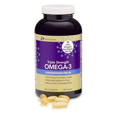 Triple Strength OMEGA-3 (by InnovixLabs). Concentrated Fish Oil, 900 mg Omega-3 per Pill. Enteric Coated, Odorless & Burp-Free. (200)