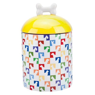 Housewares International 10 Akc Pet Canister Multi-Colored Dog Silhouette, White