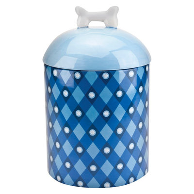 Housewares International 10 Akc Pet Canister with Blue Plaid and Logo and Blue with White Bone Lid