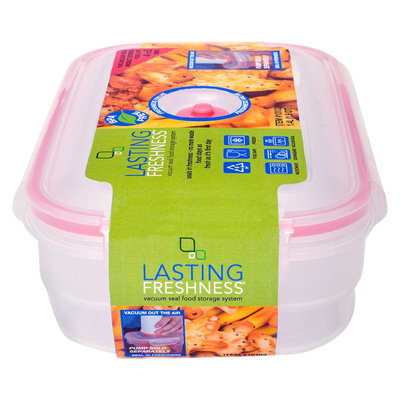 Lasting Freshness Vacuum Seal Food Storage System Rectangular 1.5 Quart, Medium Clear