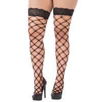 Sexy Plus Size Full Figure Fence Net Thigh High Stay Up Stockings