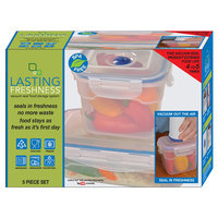 Lasting Freshness Vacuum Seal Food Storage System Set Rectangular 5pc, Light Clear