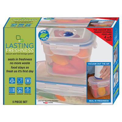 Lasting Freshness Vacuum Seal Food Storage System Set Rectangular 5pc, Light Clear