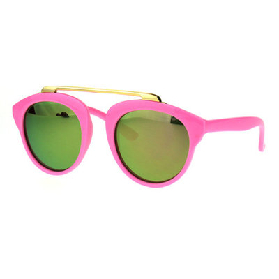 Girls Kids Size Color Mirror Plastic Horned Rim Metal Top Bridge Sunglasses Pink Peach