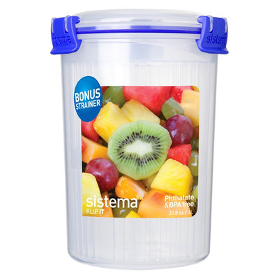 Sistema Klip It 33.8oz Round Container with Basket, Light Clear