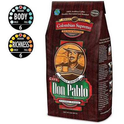 Cafe Don Pablo Gourmet Coffee Medium-Dark Roast Whole Bean, Colombian Supremo, 2 Pound
